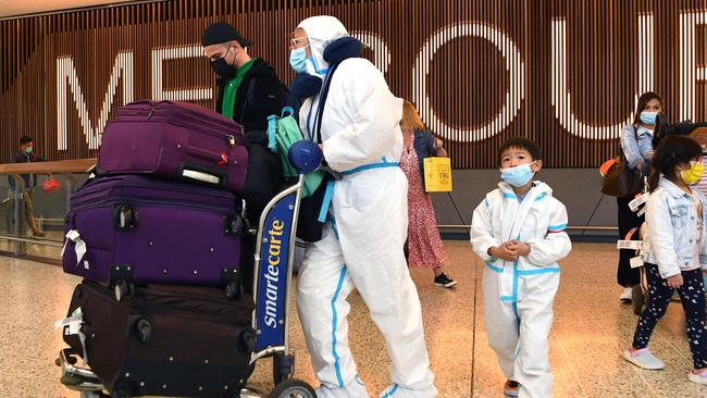 International travellers arrive in Melbourne as Australia records it's first cases of the Omicron variant of Covid-19. Picture: AFP