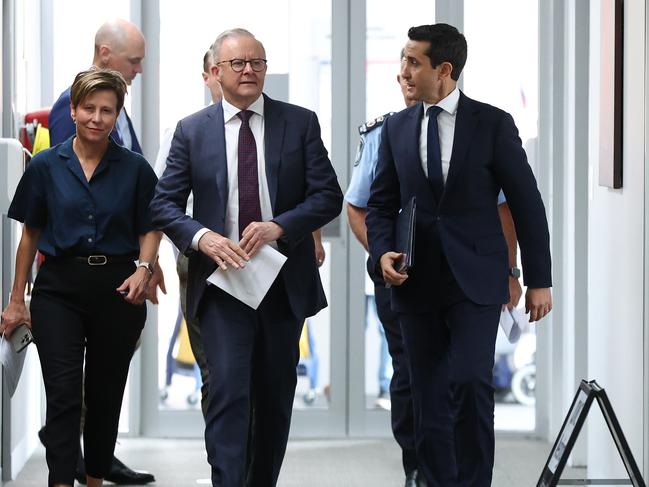 Prime Minister Anthony Albanese with Premier of Queensland David Crisafulli at the Kedron Emergency Services Complex. Picture: Adam Head