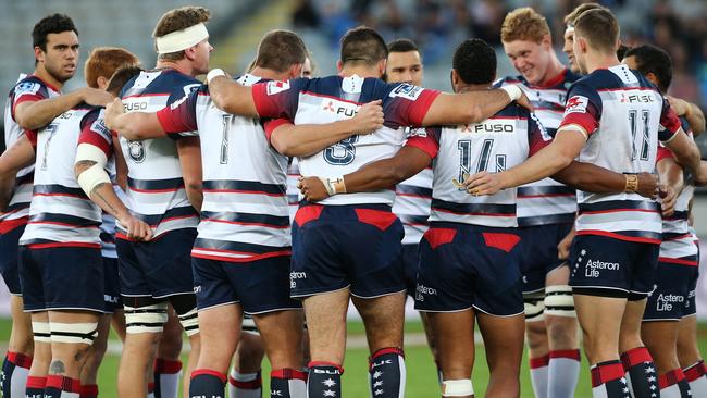 Melbourne Rebels players before their Round 10 match. Picture: Getty Images