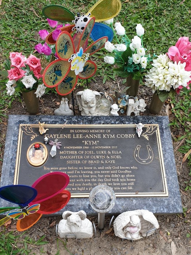 Kym Cobby’s grave before flowers were removed. Picture: supplied.