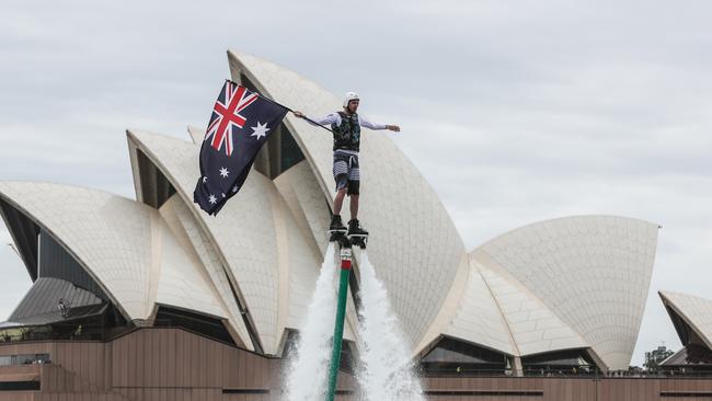 The on-water harbour jetski show, as part of this week’s official launch of 2018 Australia Day activities. Picture: Julian Andrews