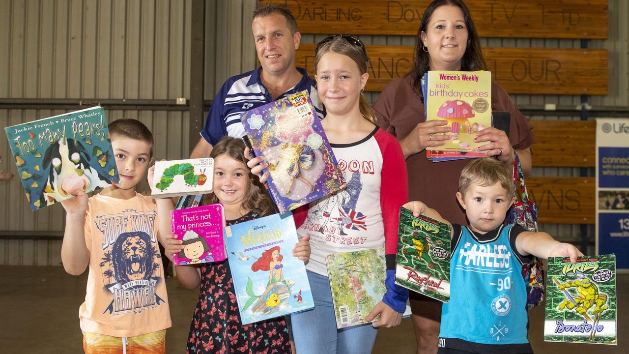 (From left) Hudson, Chloe, Ben, Kenzia, Natalie and Carter Browne at the Chronicle Lifeline Bookfest 2022. Saturday, March 5, 2022. Picture: Nev Madsen.