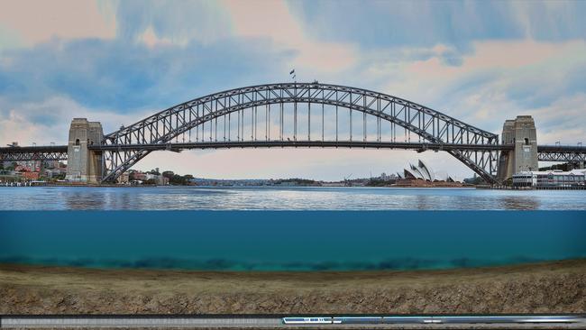 Artist Impression of South West Metro running under the harbour.