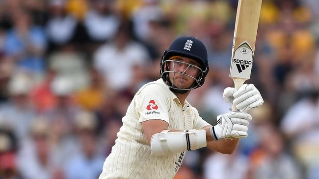 Stuart Broad played a key lower-order hand for England after a collapse threatened its superiority. Picture: Gareth Copley/Getty Images.