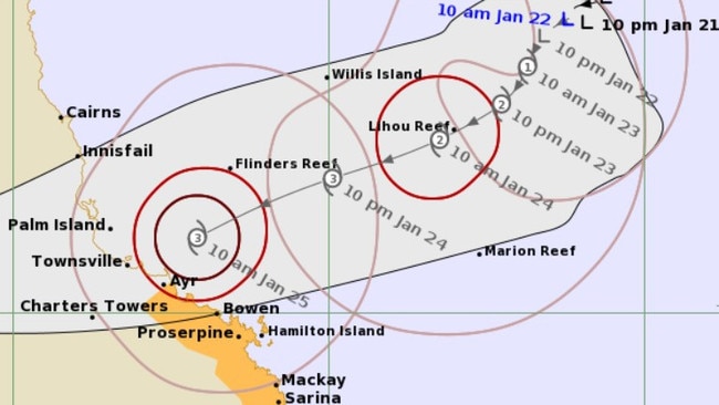 The latest Bureau of Meteorology track map issued at 11am on Monday, January 23. Picture: BOM