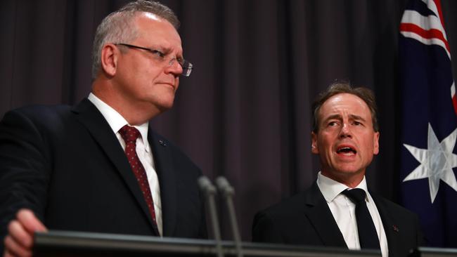 Prime Minister Scott Morrison and Health Minister Greg Hunt. Picture: Gary Ramage