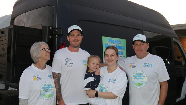 The Duggans: Kerrie, Matt, 3-year-old Halle, Kelly and Steve on the final day of Matt's Marathon Mission. Matt will run to the top of the Nut at Stanley to raise awareness and money for bowel cancer. Picture: Elise Kaine