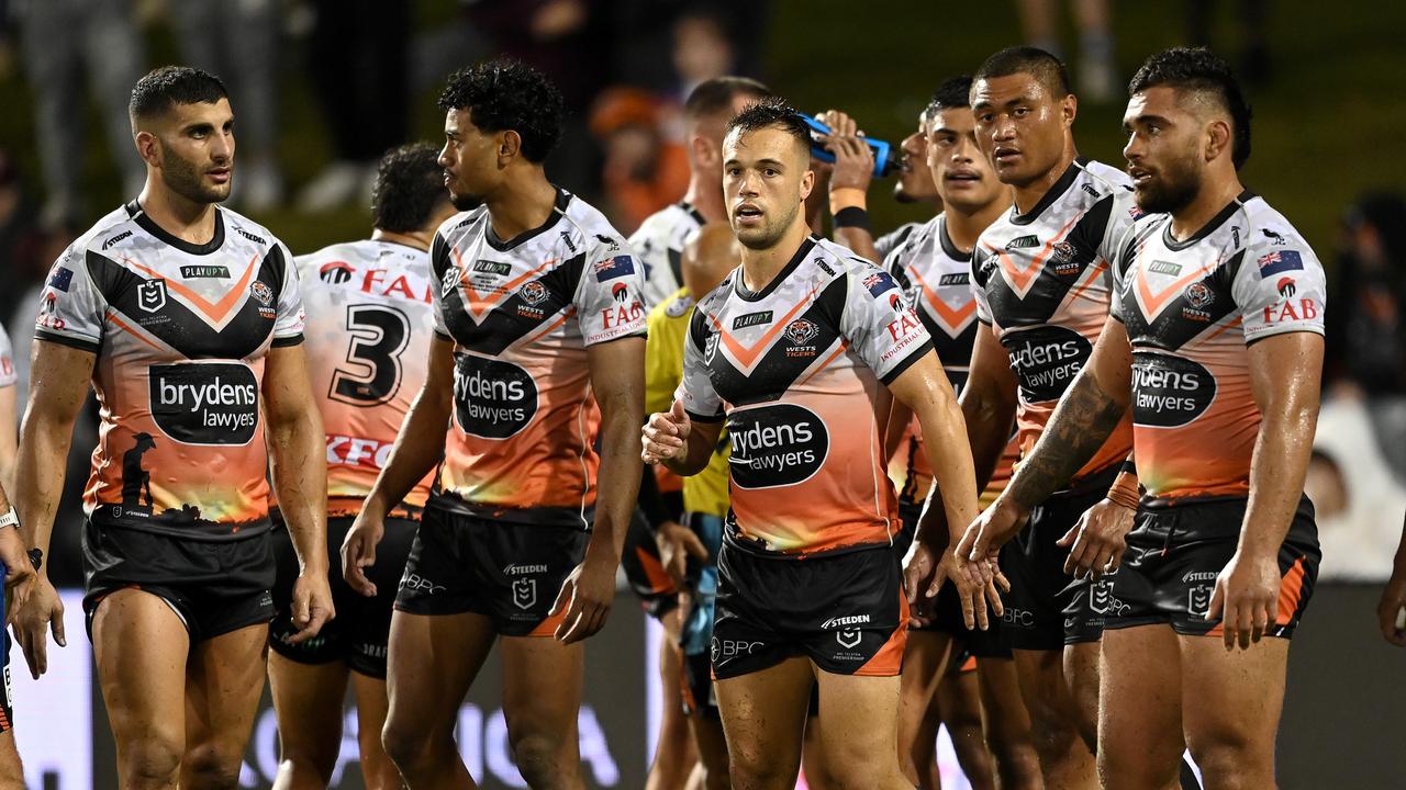 NRL 2023 RD08 Wests Tigers v Manly-Warringah Sea Eagles - Tigers Dejection NRL PHOTOS