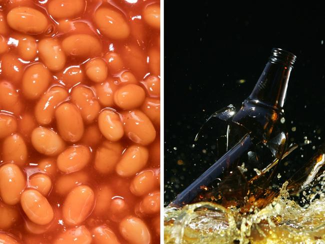 Baked beans and a smashed glass bottle. Pictures: Peter Horrox and Kolbz / istock