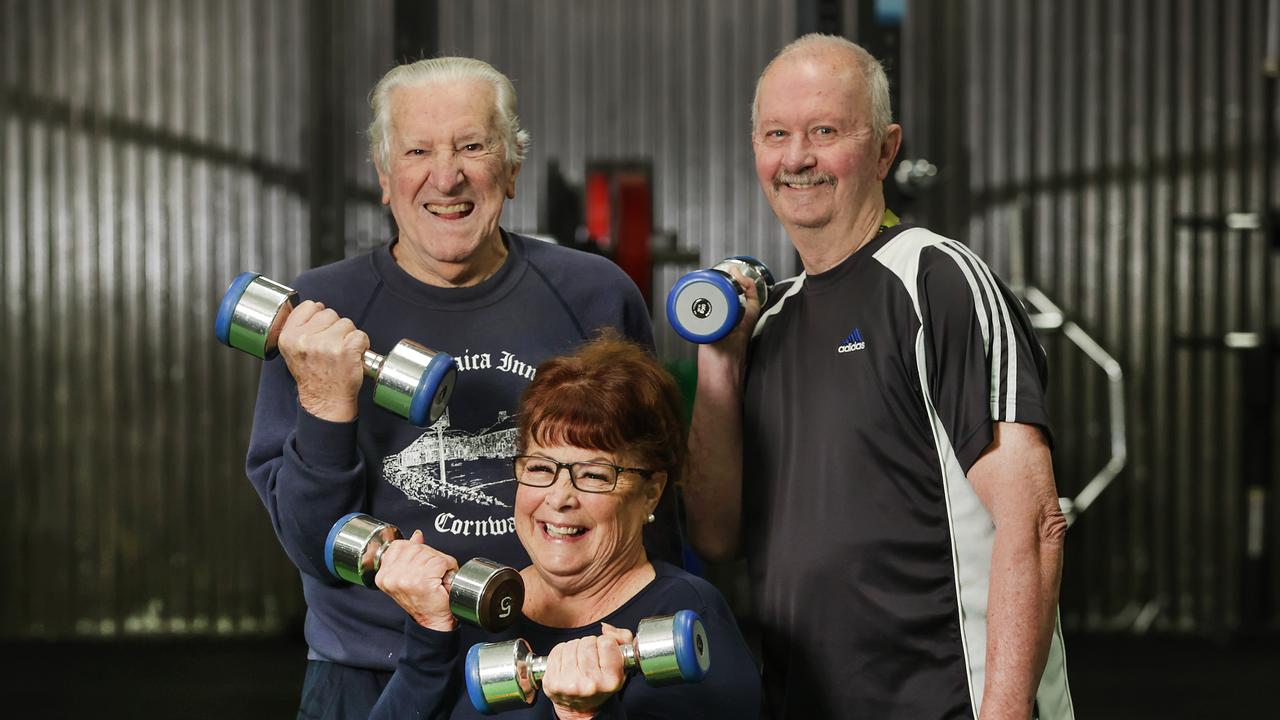 John Watson 94, Wendy Breese 75 and Lew Hawkins 75 keeping fit at Genesis Gym Ringwood. Picture: David Caird