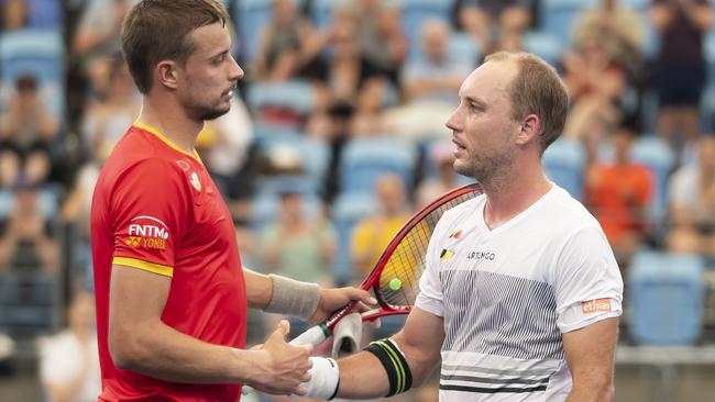 Alexander Cozbinov nearly caused a boilover against Steve Darcis. Picture: AAP