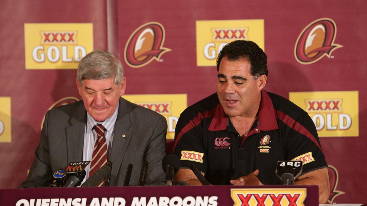 John McDonald with Maroons coach Mal Meninga in 2012.