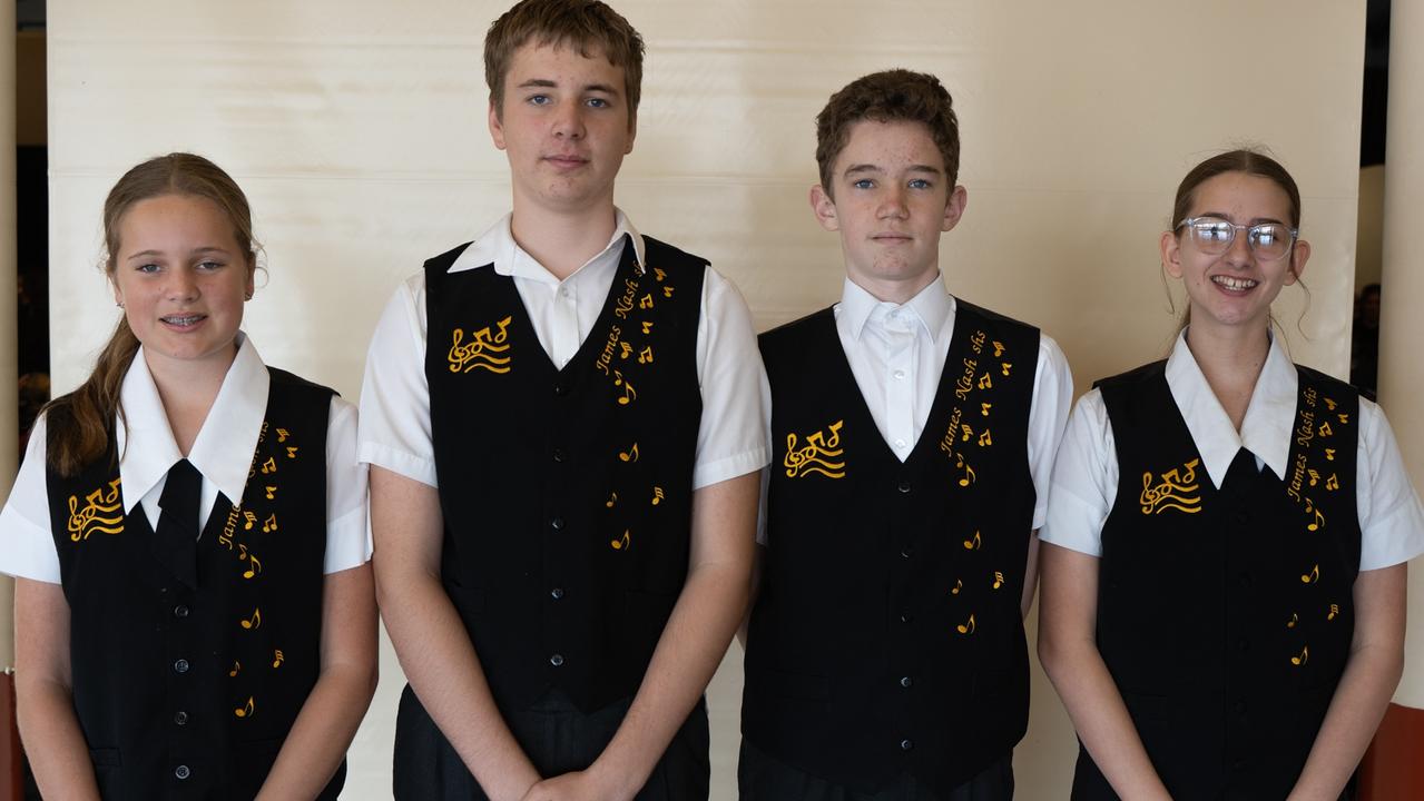 Abigail Morrison, Ethan Morrison, Baden Morrow and Marchella Kendall from the James Nash State High School Concert Band at the Gympie Eisteddfod. Picture: Christine Schindler