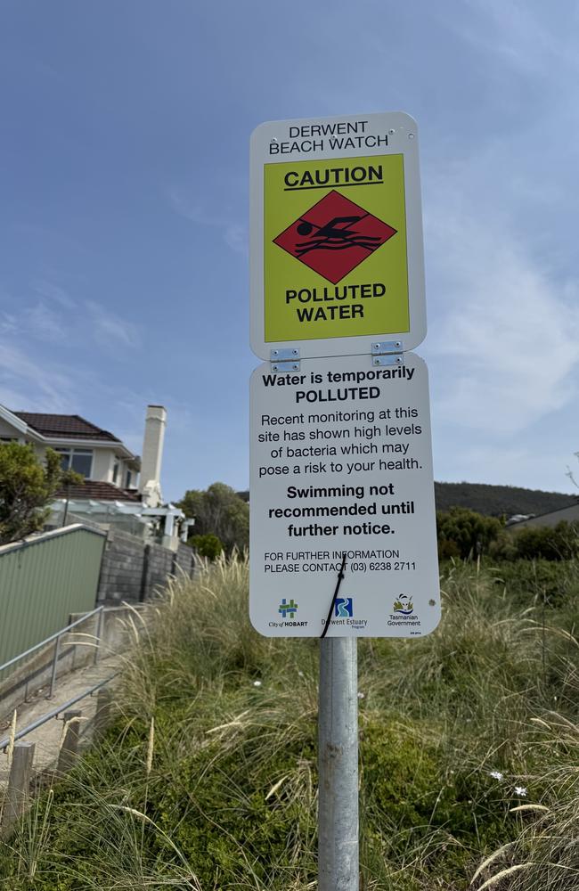 Nutgrove Beach no swimming signs after sewage spill. Picture: Nikki Davis-Jones