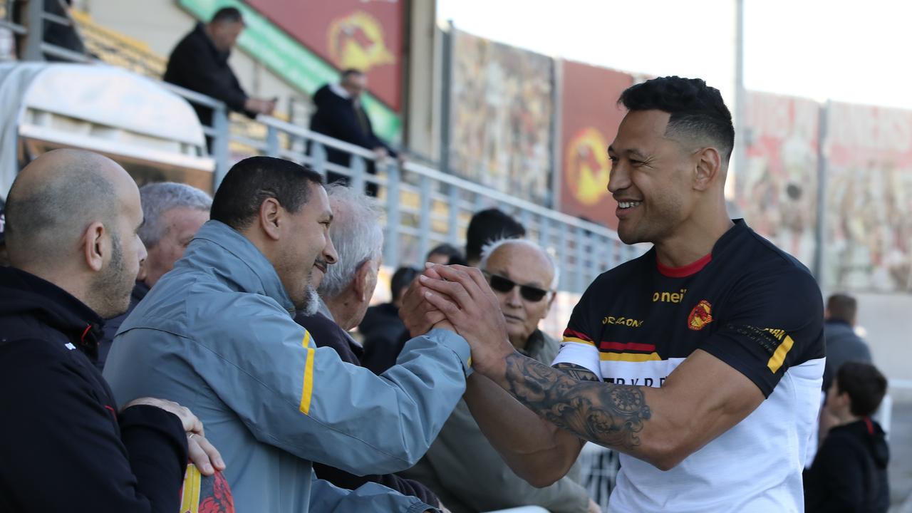 Israel Folau meets supporters after training with Catalan Dragons in Perpignan