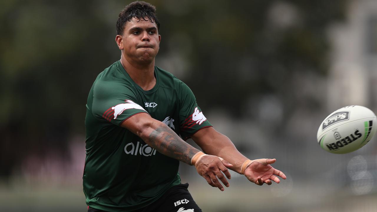 Latrell Mitchell during South Sydney NRL training at Redfern Oval, Sydney. Picture: Brett Costello
