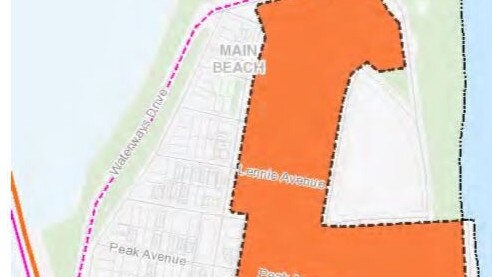 A council overlay planning map showing the light rail zone for Main Beach.