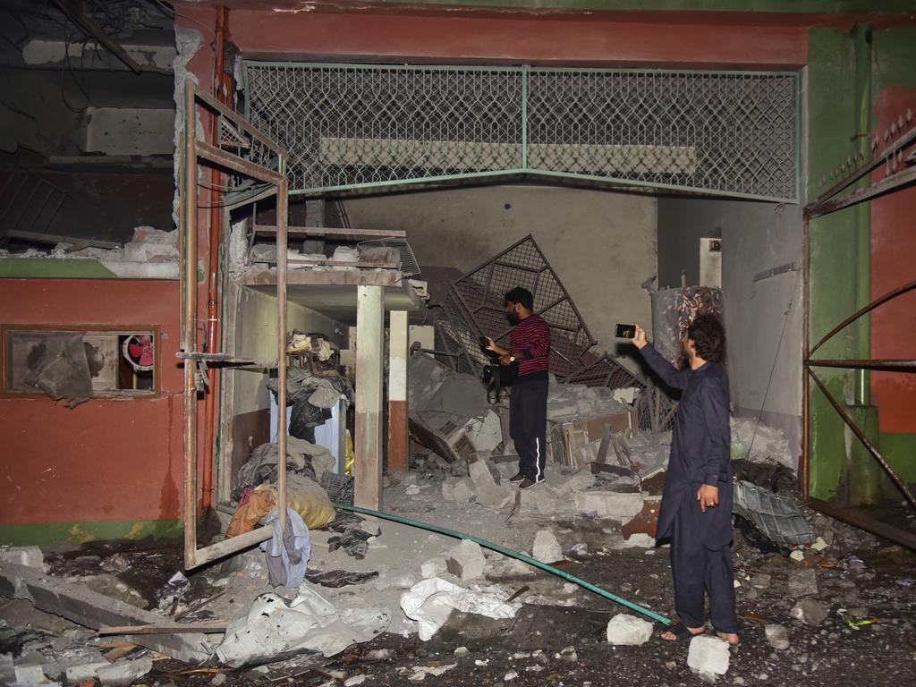 A building damaged by an Indian missile attack near Muzaffarabad. Picture: AP