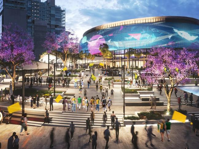 An artists impression of the proposed Brisbane Arena. The new major event venue will be one of two Brisbane 2032 Olympics and Paralympics aquatic venues.