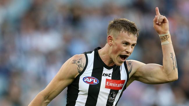 Collingwood v Greater Western Sydney at the MCG.  Collingwood's Ben Crocker celebrates his goal in the third quarter . Pic: Michael Klein