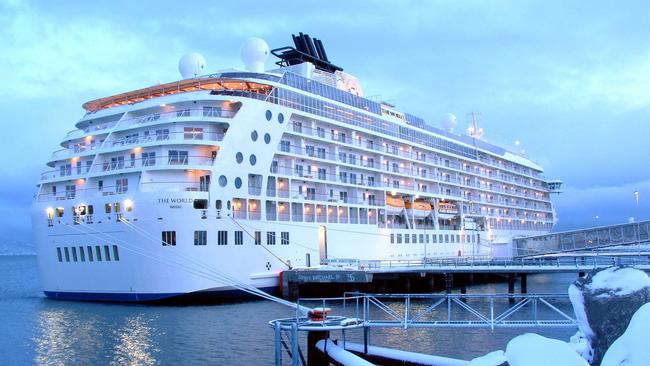 Extrerior of the ocean liner 'The World', a floating community of apartments for the wealthy, 02/2006. Picture: Supplied