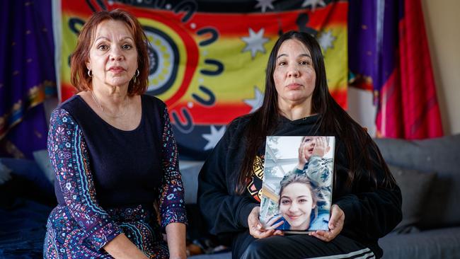 Courtney Hunter-Hebberman holding a photograph of daughter Rose, and with Rose’s grandmother Mandy Brown. Picture: Matt Turner