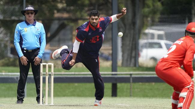 Dandenong bowler Gehan Seneviratne. Picture: Valeriu Campan