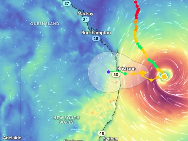 Tropical Cyclone Alfred is tipped to make landfall between Maroochydore and Coolangatta as its “destructive core” readies to cross the Queensland coast., The category 2 cyclone was 325km east of Brisbane and 300km east of the Gold Coast on Thursday morning, moving west southwest at 7km/h., A warning zone was issued for Double Island Point in Queensland to Grafton in NSW, including Brisbane, the Gold Coast, the Sunshine Coast, Byron Bay and Ballina but not including Grafton.,