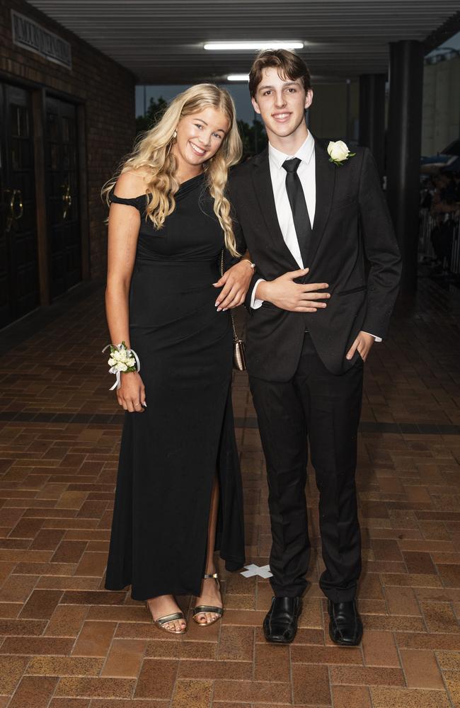 Emily Bidgood partners Damon Bronkhurst to the Toowoomba Grammar School formal at Rumours International, Wednesday, November 13, 2024. Picture: Kevin Farmer