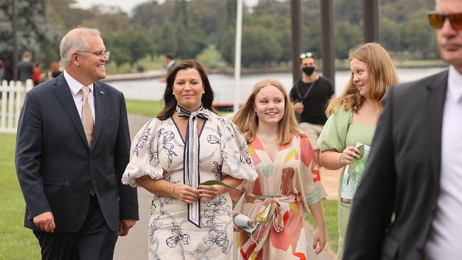 Scott Morrison was all smiles for daughter Lily after he shared her poem at an Australia Day ceremony in Canberra. Picture: NCA NewsWire / Gary Ramage