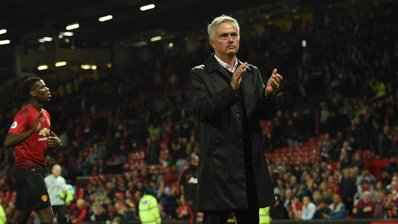 Jose Mourinho applauds the homes fans after his side’s heavy defeat to Spurs.