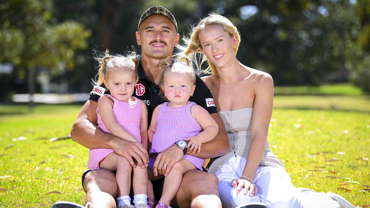 Sam Powell-Pepper, his wife Brya and their two children, Frankie, 3, and Billie, 16 months at a park in Novar Gardens /Tuesday,December,17,2024.Picture Mark Brake