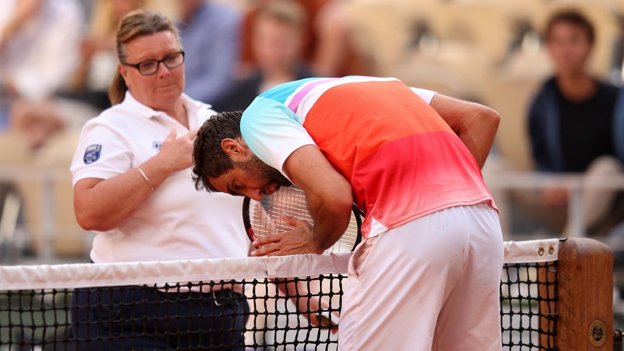 Marin Cilic was arguing the point with the umpire. (Photo by Adam Pretty/Getty Images)