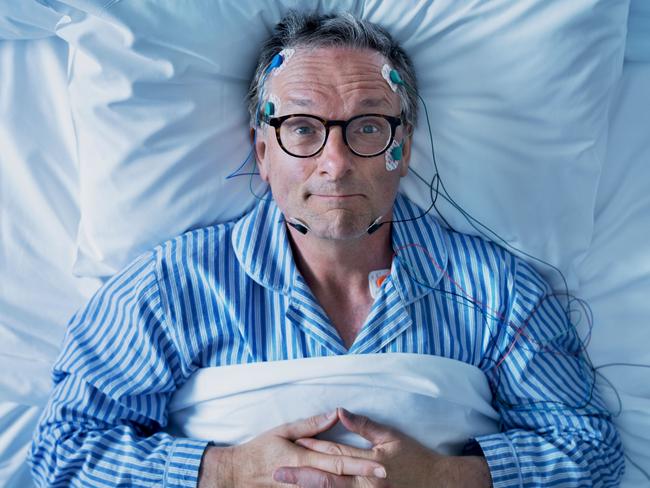 EMBARGO FOR TWAM 24 FEB 2024. FEE MAY APPLY.Australia's Sleep Revolution with Dr. Michael Mosley. Serial insomniac  Mosley, puts his body on the line to trial a world-first Australian sleep treatment program.  Photo: Ian Routledge