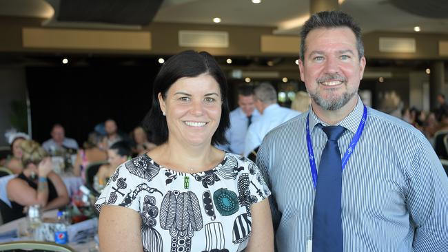 Chief Minister Natasha Fyles with Darwin Turf Club chief executive Grant Dewsbury at Darwin Turf Club for the Melbourne Cup. Picture: (A)manda Parkinson