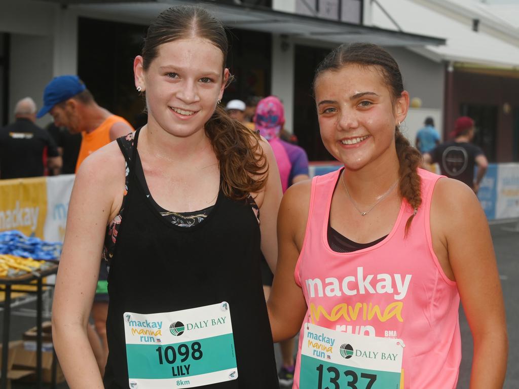 Lily Leven and Abigail Sweeney at Mackay Marina Run Sunday 4 June 2023 Picture: Michaela Harlow