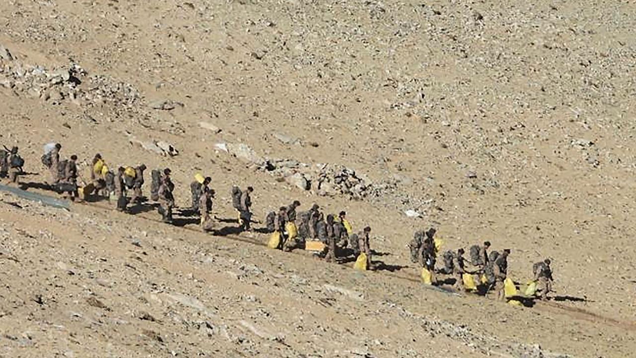 This photograph released by the Indian Army on February 16, 2021 shows People’s Liberation Army soldiers during military disengagement along the Line of Actual Control at the India-China border in Ladakh. Picture: Indian Ministry of Defence/AFP.