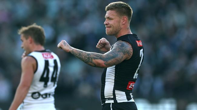 Collingwood star Jordan De Goey will return to face Gold Coast at People First Stadium on Saturday. Picture: Quinn Rooney / Getty Images