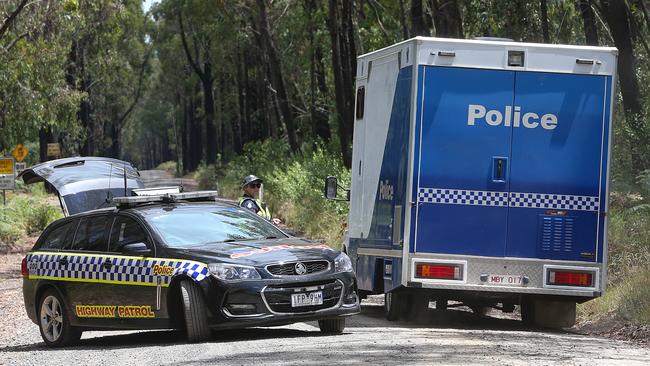 The police roadblock in the Moondarra State Park. Picture: Ian Currie