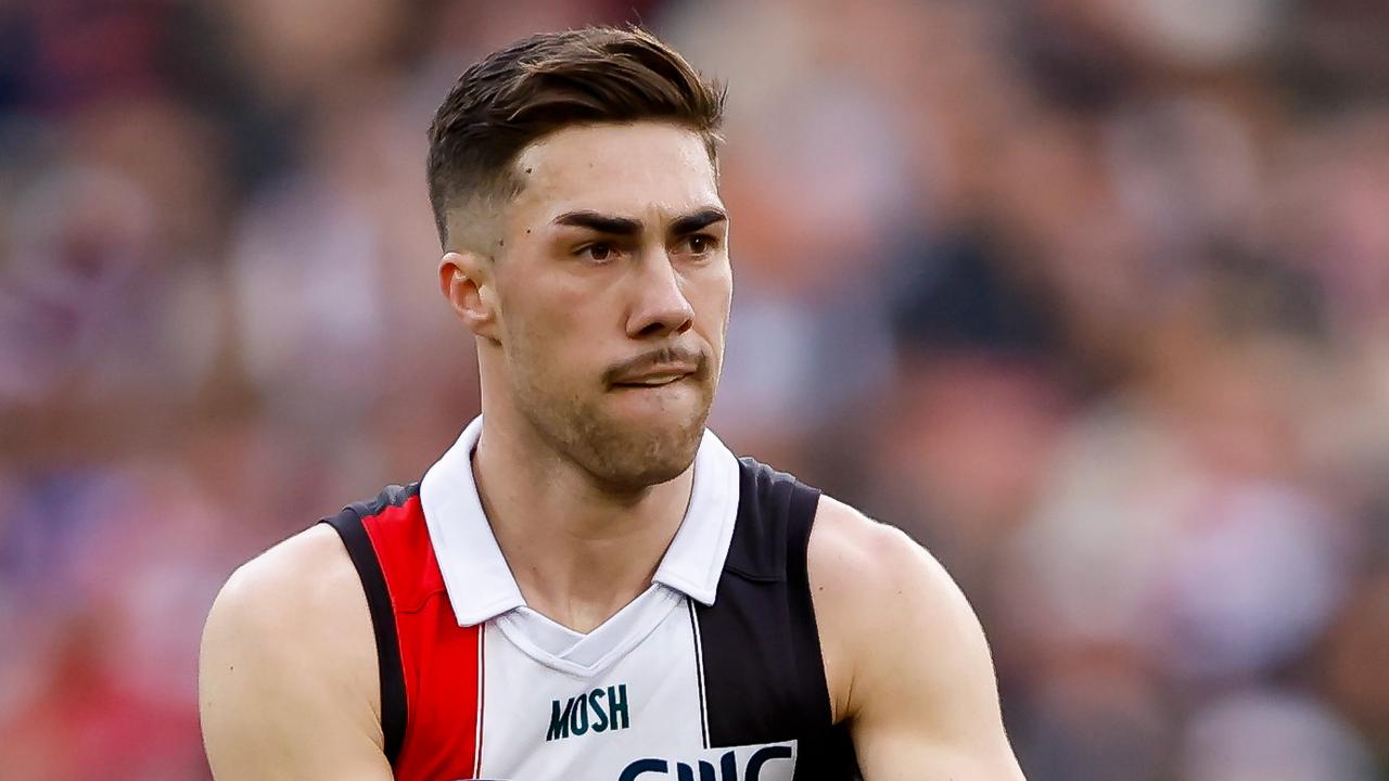 MELBOURNE, AUSTRALIA - SEPTEMBER 09: Jade Gresham of the Saints in action during the 2023 AFL Second Elimination Final match between the St Kilda Saints and the GWS GIANTS at Melbourne Cricket Ground on September 09, 2023 in Melbourne, Australia. (Photo by Dylan Burns/AFL Photos via Getty Images)