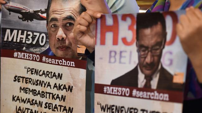 Relatives of passengers missing on Malaysia Airlines MH370 at a press conference after meeting with the Joint Agency Coordination Centre (JACC) and Australian Transport Safety Bureau (ATSB) in Kuala Lumpur. Picture: AFP