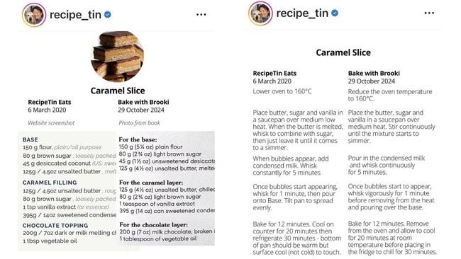 Maehashi has compared her caramel slice recipe with Bellamy's as 'evidence' of copying. Picture: Instagram