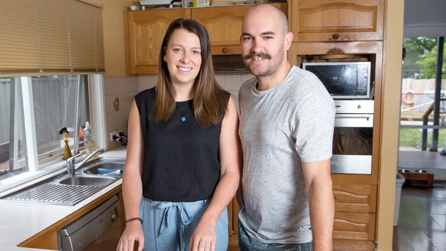 First-home buyers Kelli Schleibs and partner Jim Needham have moved in with Kelli's parents and feel this year is the ideal time for them to look for their first home. Picture: Sarah Matray