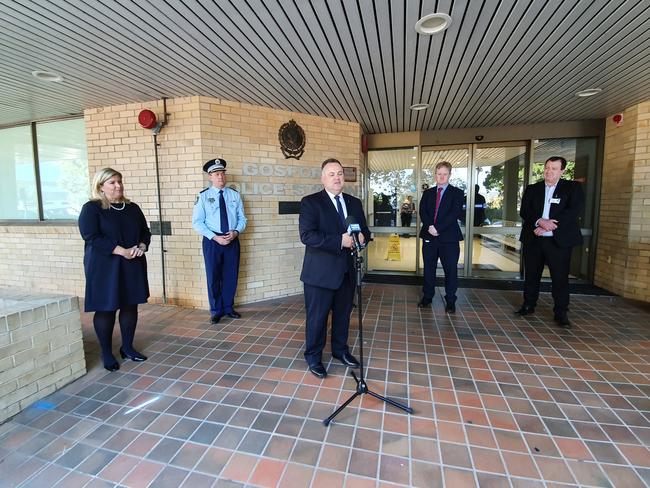 The announcement was made at Gosford Police Station this morning. Picture: Fiona Killman