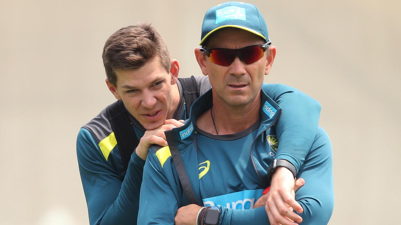 Tim Paine and coach Justin Langer at the SCG last year. Picture. Phil Hillyard