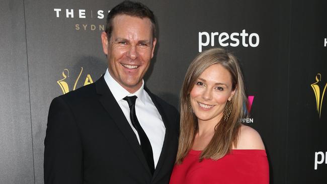 Aaron Jeffery and his partner Zoe Naylor. The pair met on McLeod’s Daughters and have two children. Picture: Richard Dobson