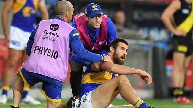 Josh Kennedy suffered a concussion against Richmond this year. Picture: Getty Images