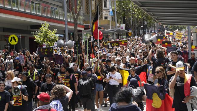 Huge crowds come out each year in all capital cities to protest January 26. Unity. Picture: NCA NewsWire / Valeriu Campan