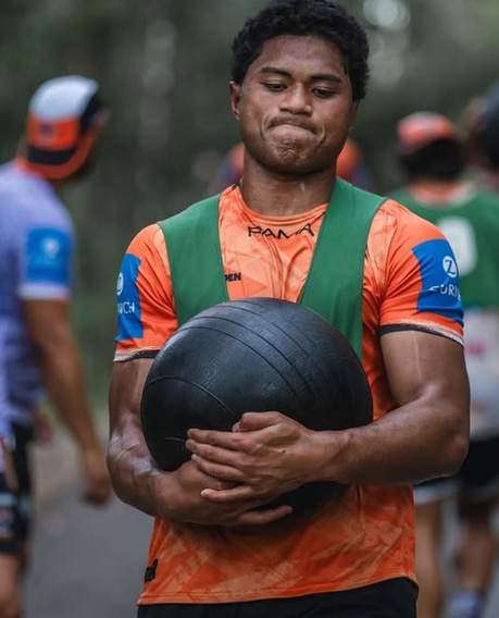 Sione Fainu put through his paces during Tigers army camp. Picture: Wests Tigers