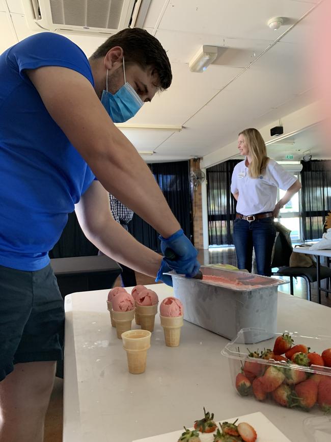 Danny Ungermann from Ungermann Brothers Ice Cream prepares one of the new Ipswich Show Sundaes.